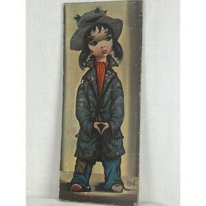 EDEN Big Eyes Hobo Girl Vintage Print On Board 10” X 25” X 1/2”.